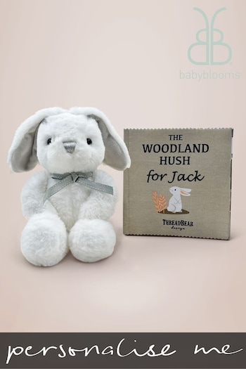 Babyblooms White Personalised Rag Book and Little Grey Bunny Gift Set (U44775) | £32