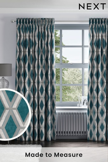 Teal Blue Luxe Geo Made To Measure Curtains (U44848) | £137