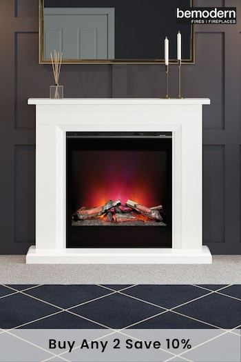 Be Modern White Lorento Marble Slim Electric Fireplace and Surround Suite (U44862) | £1,335