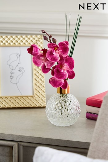 Pink Artificial Orchid In Faceted Glass Vase (U45365) | £12