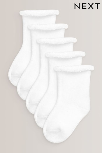 White Baby Roll Top Towelling Socks 5 Pack (0mths-2yrs) (U45893) | £7