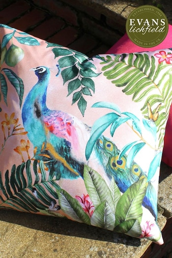 Evans Lichfield Pink Peacock 43x43 Outdoor Polyester Cushion (U46921) | £17