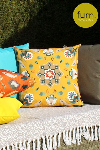 furn. Yellow Folk Flora 43 x 43 Outdoor Polyester Cushion (U46930) | £19