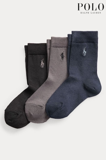 Polo Tech Ralph Lauren Boys Blue Super Soft Logo Socks 3 Pack (U47434) | £12