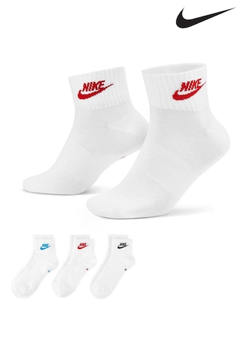 Nike White/Red Everyday Essential Ankle tebow 3 Packs (U47541) | £17