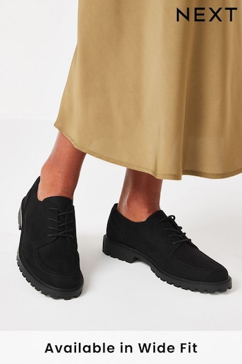 Black Microsuede Forever Comfort Cleated Chunky Lace Up Shoes (U47832) | £36