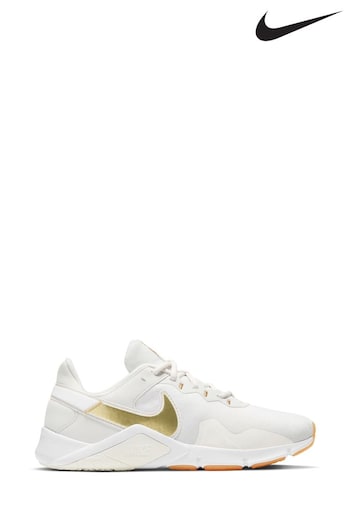 Nike White/Gold Legend Essential 2 Trainers (U48474) | £60