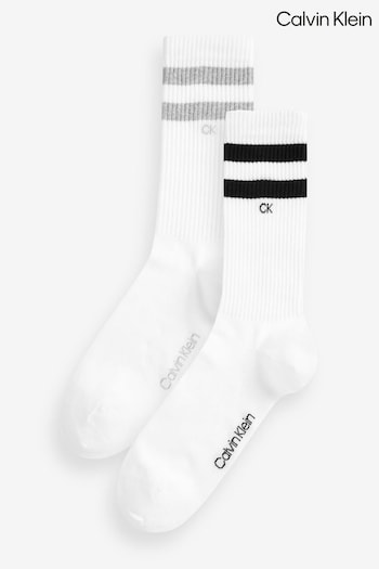 Calvin Klein Mens White Striped Socks 2 Pack (U48810) | £14