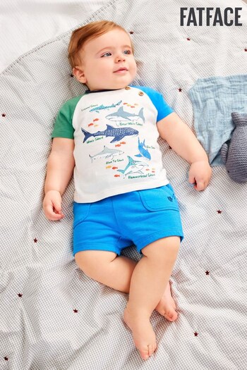 FatFace Blue Shark Baby Short and T-Shirt Set (U49590) | £22 - £26