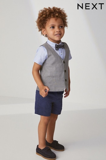 Blue 4pc Waistcoat, Shirt, Shorts & Bow Tie Set (3mths-9yrs) (U49597) | £37 - £43