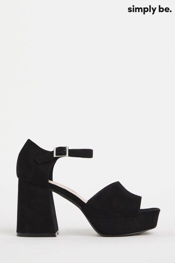 Simply Be Black Wide Fit Heeled Platform Sandals (U49733) | £36