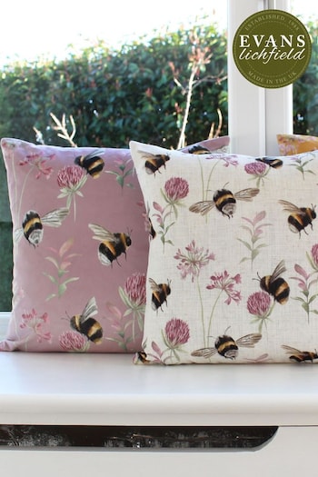 Evans Lichfield Heather Purple Country Bee Garden Velvet Cushion (U49904) | £17