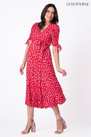Seraphine Red Midi Wrap Maternity Dress (U50444) | £69