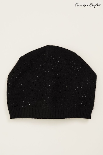Phase Eight Black Sparkle Beanie Hat (U51511) | £35