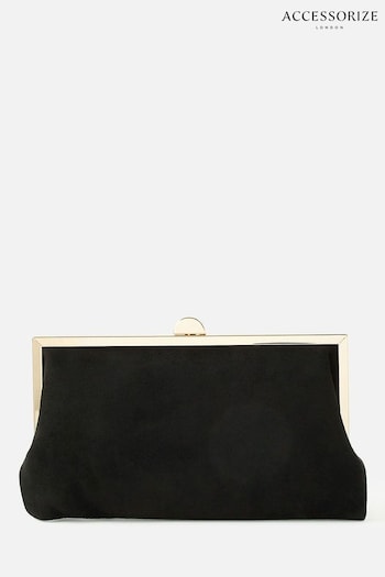 Accessorize Black Suedette Clip Frame Clutch Bag (U52044) | £25