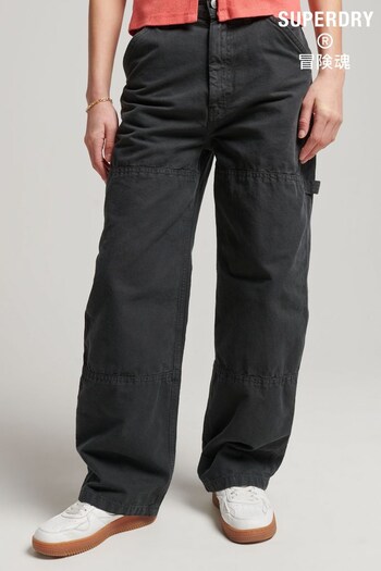 Superdry Black Organic Cotton Vintage Wide Carpenter Trousers Dani (U52533) | £60