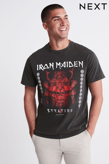 Iron Maiden Grey Acid Wash Band Cotton T-Shirt (U52541) | £24
