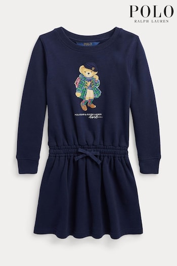 Polo Manches Ralph Lauren Girls Blue Bear Logo Jersey Dress (U52723) | £115 - £125