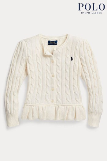 Polo Ralph Lauren Cream Cable Knit Logo Peplum Cardigan (U52791) | £105 - £115