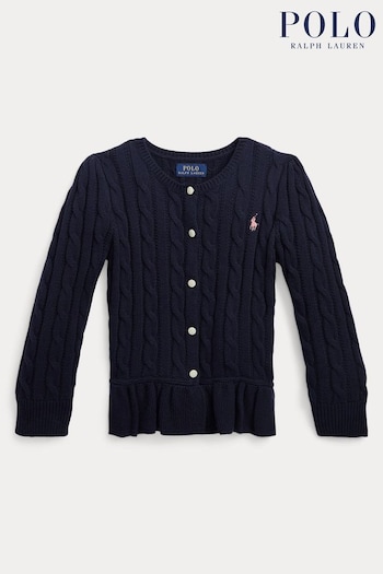 Polo Ralph Lauren Shirt Blue Cable Knit Logo Peplum Cardigan (U52792) | £105 - £115