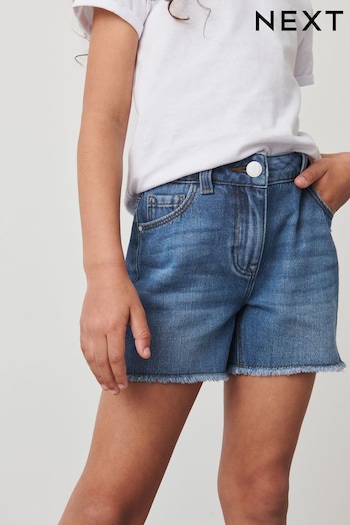 Mid Blue Denim Longer Length Frayed Edge Women Shorts (3-16yrs) (U53756) | £9 - £14