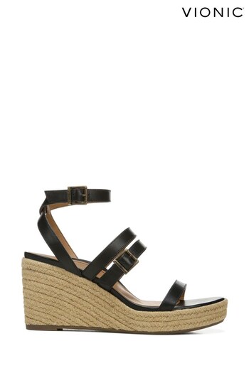 Vionic Sabina Black Leather Ankle Strap Sandals (U53873) | £65