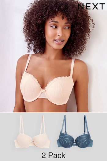 Blue/Nude Pad Balcony Embroidered Bras 2 Pack (U54209) | £25