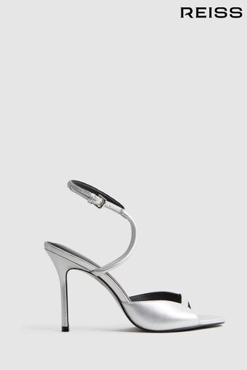 Reiss Silver Harper Leather Strappy Heels (U54591) | £178