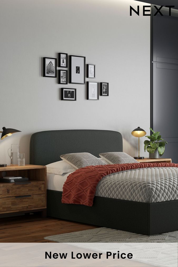 Black upholstered storage bed discount