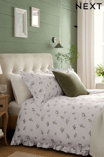 White Ditsy Floral Frill Edge Duvet Cover and Pillowcase Set (U55364) | £25 - £55