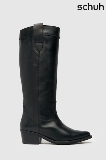 Schuh Dawn Leather Western Black Knee Boots (U55501) | £100