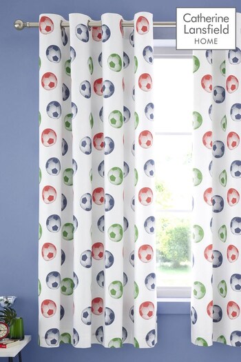 Catherine Lansfield White Eat Sleep Football Lined Eyelet Eyelet Curtains (U55727) | £40