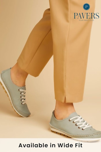 Pavers Baby Blue Ladies Leather Lace-Up Trainers (U55861) | £45