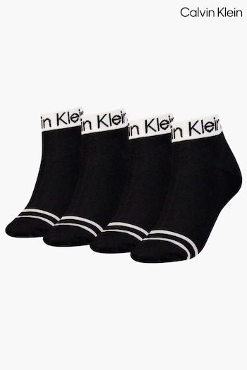 Calvin Klein Black Quarter Logo Socks 4 Pack (U56245) | £24