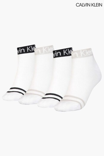 Calvin Klein White Quarter Logo Socks 4 Pack (U56246) | £24
