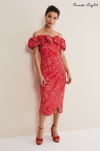 Phase Eight Red Senita Off Shoulder Ditsy Dress (U56415) | £149