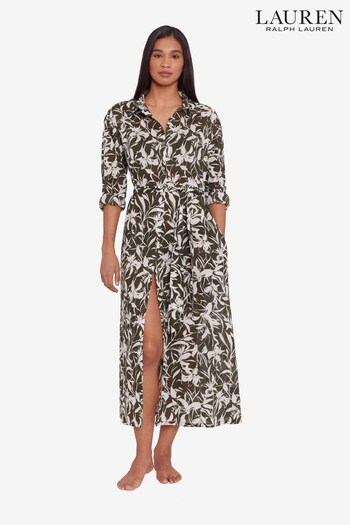 Lauren Ralph Lauren Green Floral Maxi Shirt Beach Dress Cover-Up (U56513) | £159