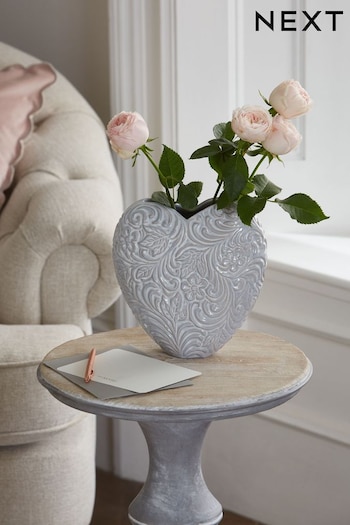 Grey Vintage Heart Ceramic Flower Vase (U56752) | £18