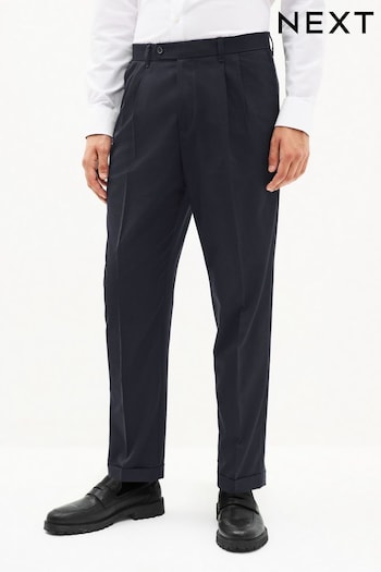 Navy Fashion Pleat Stretch Smart Trousers (U57525) | £9.50