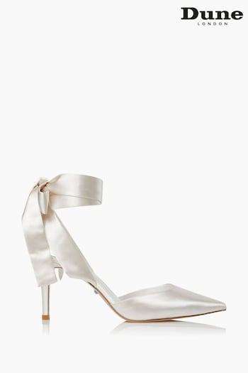 Dune London Daliah White Satin Ankle Tie Wedding Shoes (U58135) | £155