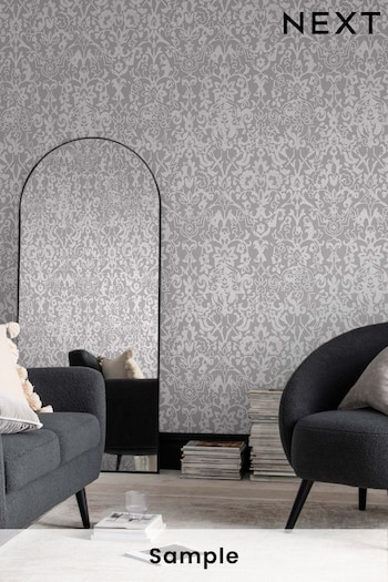 Grey Atelier-lumieresShops Majestic Damask Wallpaper Sample Wallpaper (U58327) | £1