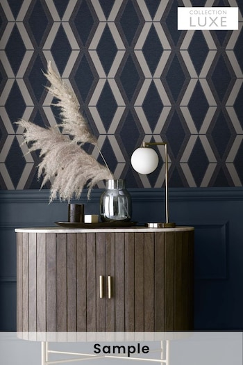 Navy Next Collection Luxe Diamond Geometric Wallpaper Sample Wallpaper (U58399) | £1