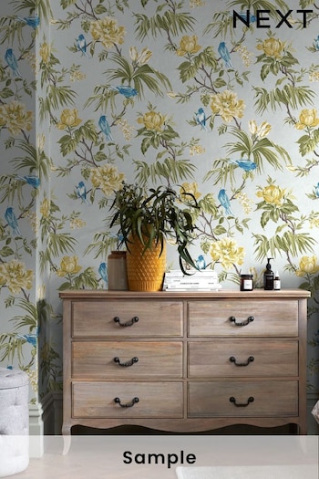 Grey Birds & Blooms Wallpaper Sample Paste The Wall (U58424) | £1
