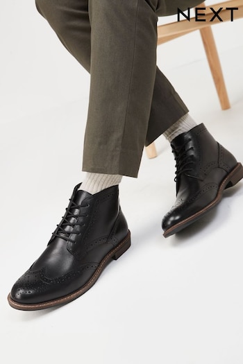 Black Leather Brogue Ankle Boots (U58473) | £60
