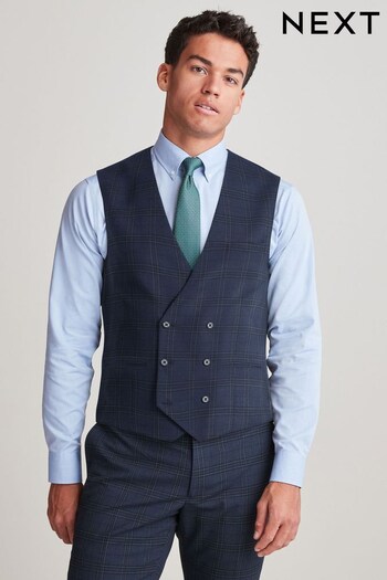 Navy Check Suit Waistcoat (U59718) | £50