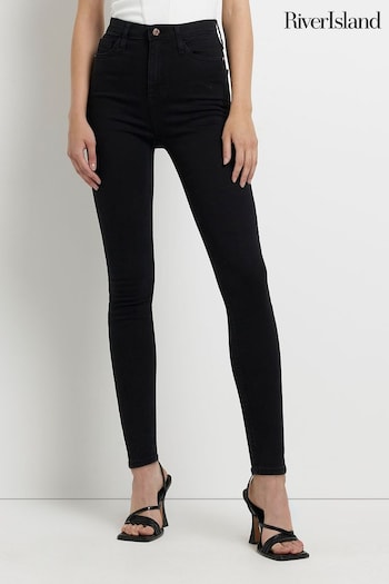 River Island Black High Rise Skinny Lauren Jeans (U60397) | £43