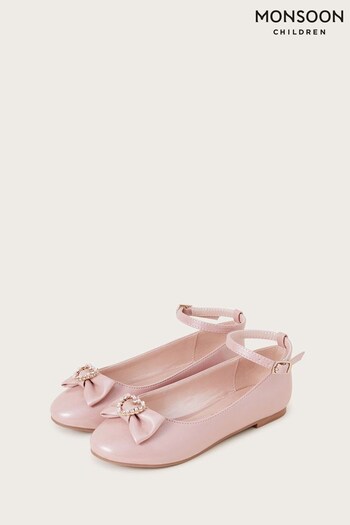 Monsoon Pink Loveheart Patent Ballerina Shoes (U60448) | £27 - £31