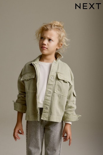 Khaki/Green Crop Cotton Shacket (3-16yrs) (U60601) | £18 - £24