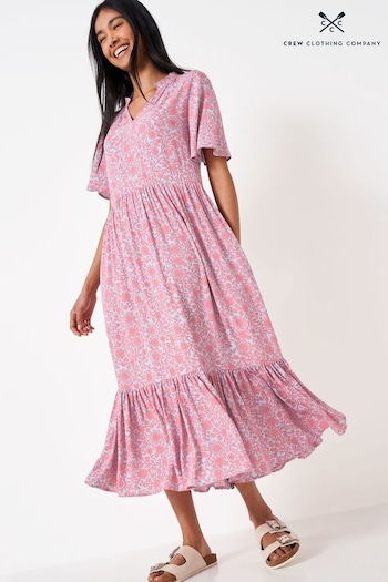 Crew Clothing Company Pink Floral Print A-Line Dress (U60683) | £89