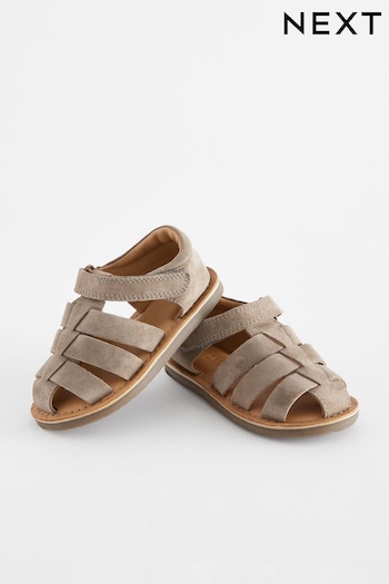 Grey Leather Closed Toe Touch Fastening Sandals Lined (U60710) | £20 - £24